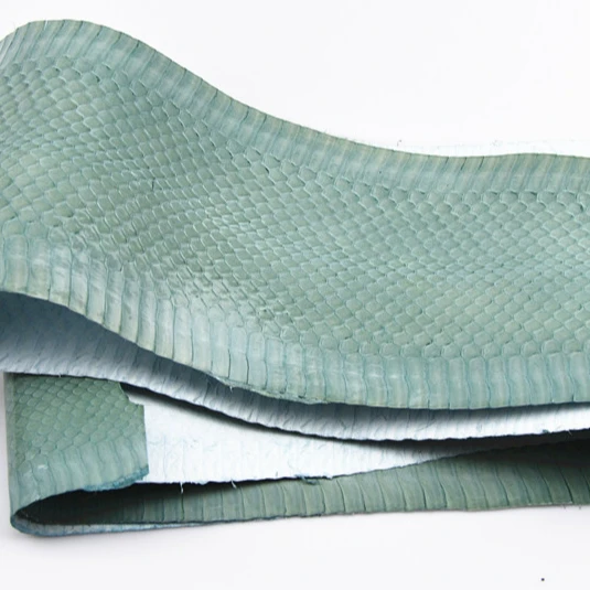 Light blue Glossy real water snake skin leather