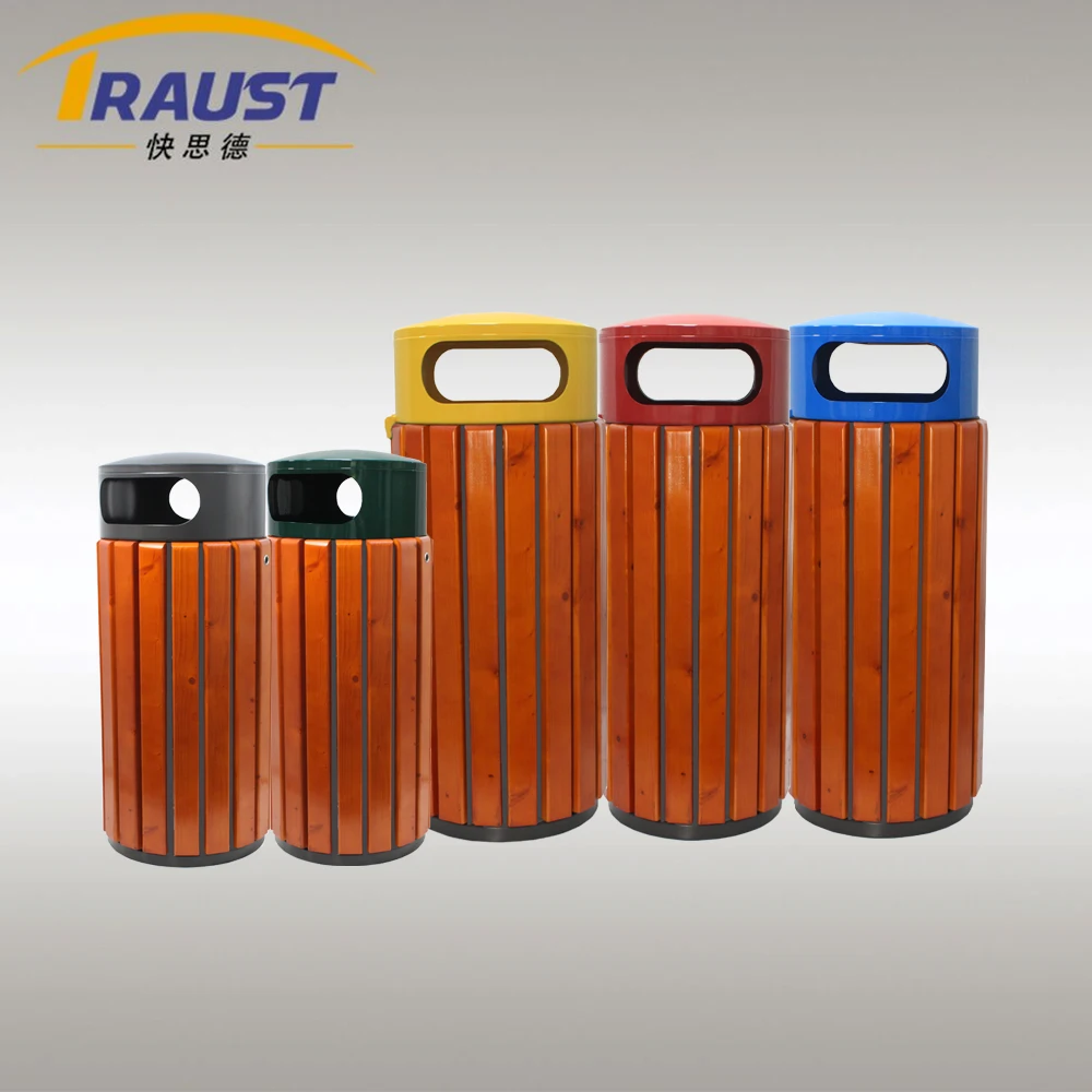 Traust outdoor unique wooden public cardboard dustbin garden garbage litter trash bin can