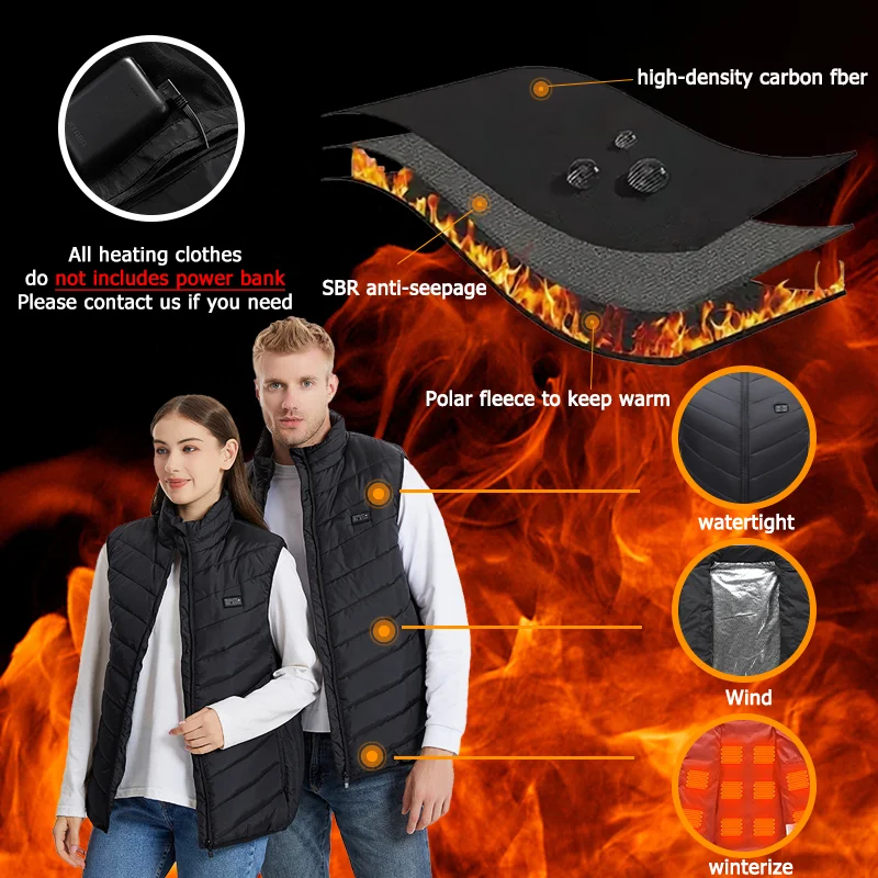Men and Women 8 Heating Pads 7.4V Battery Heated Vest With Detachable Heated Hood