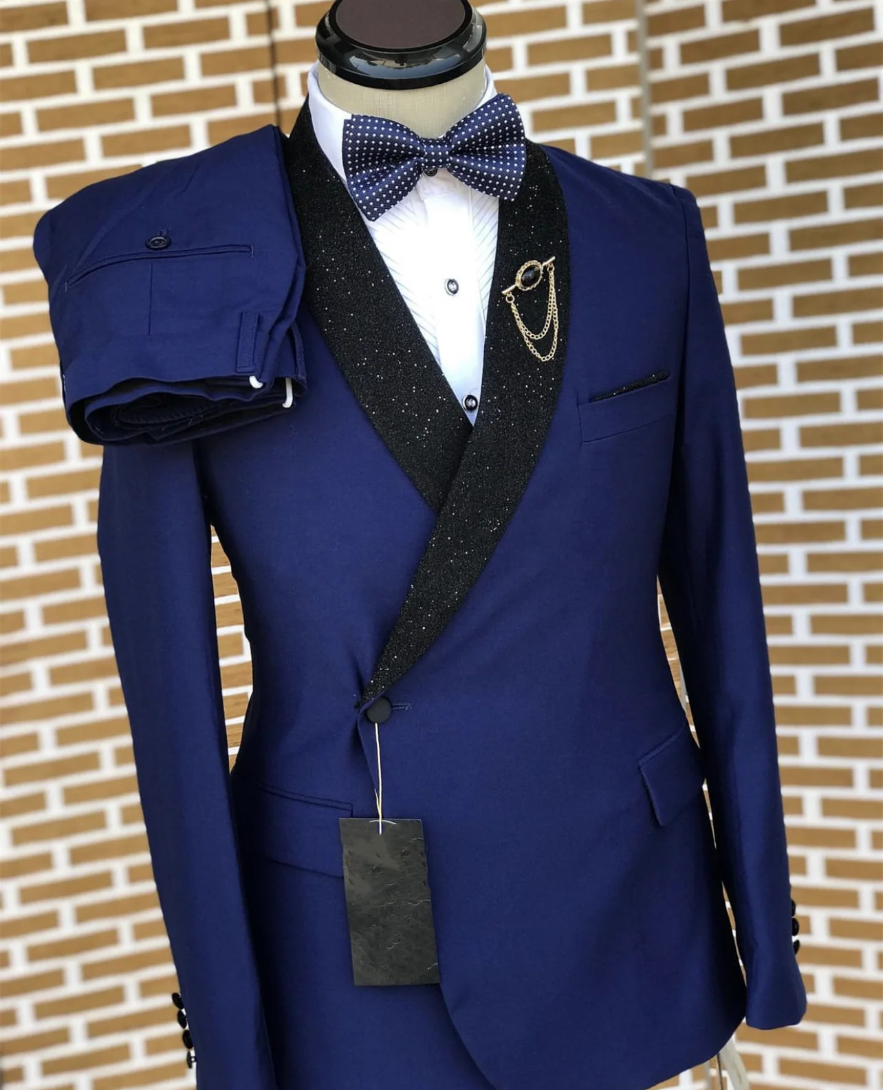 Shiny Black Collar Royal Blue Navy Men Suits Regular Fit 2 Piece Latest Design Wedding Suit For Men Blazer Sets Groom Tuxedo