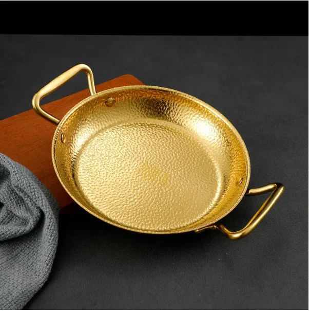 Commercial crayfish plate Flat bottom stewed rice pot Double ear frying pan hotpot 304 stainless steel Spanish seafood rice pot