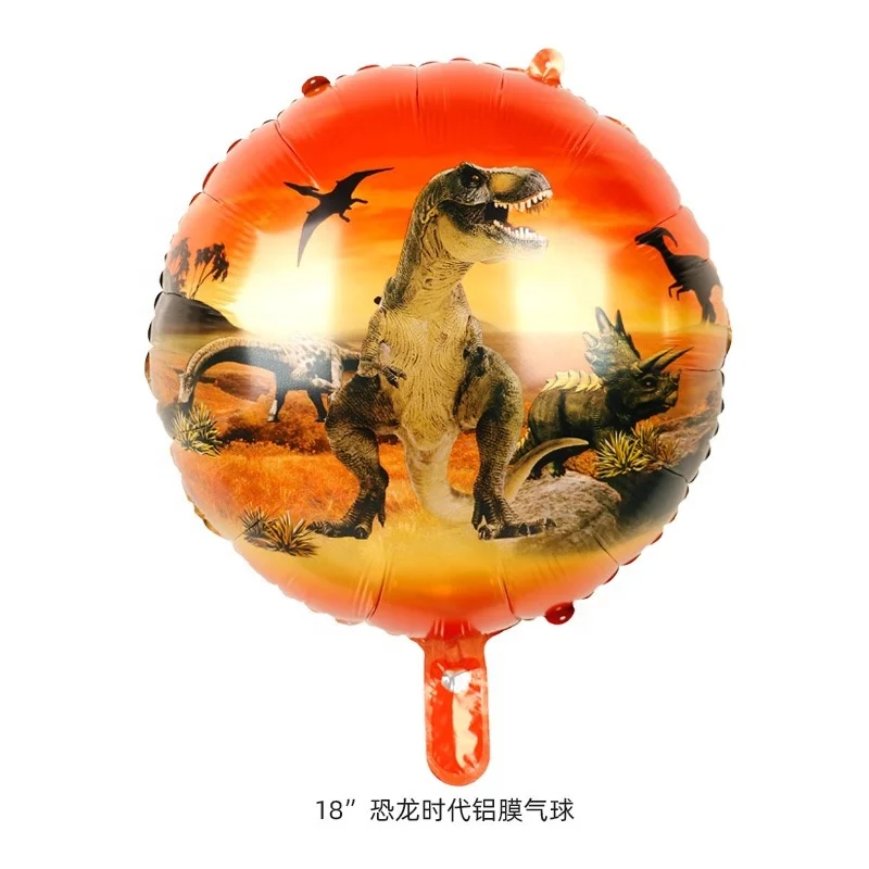 new arrival 18 inches round red green cartoon dinosaur foil helium balloons for happy birthday party decoration