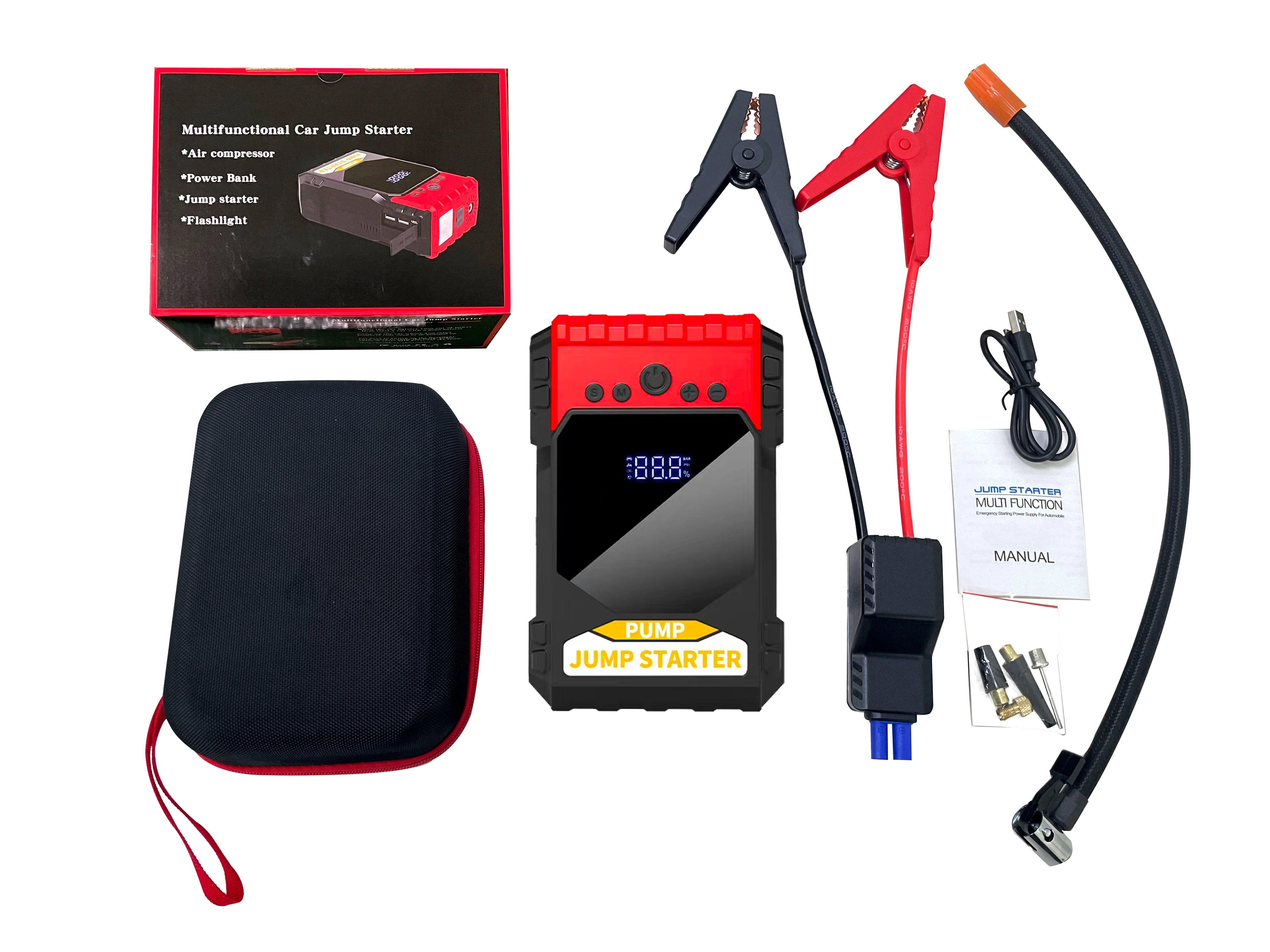 12 24 Volt Emergency Portable Jump Starter with Air Compressor 1000A Power Bank Tire Inflator Pump 12V Starting Device Car Boost