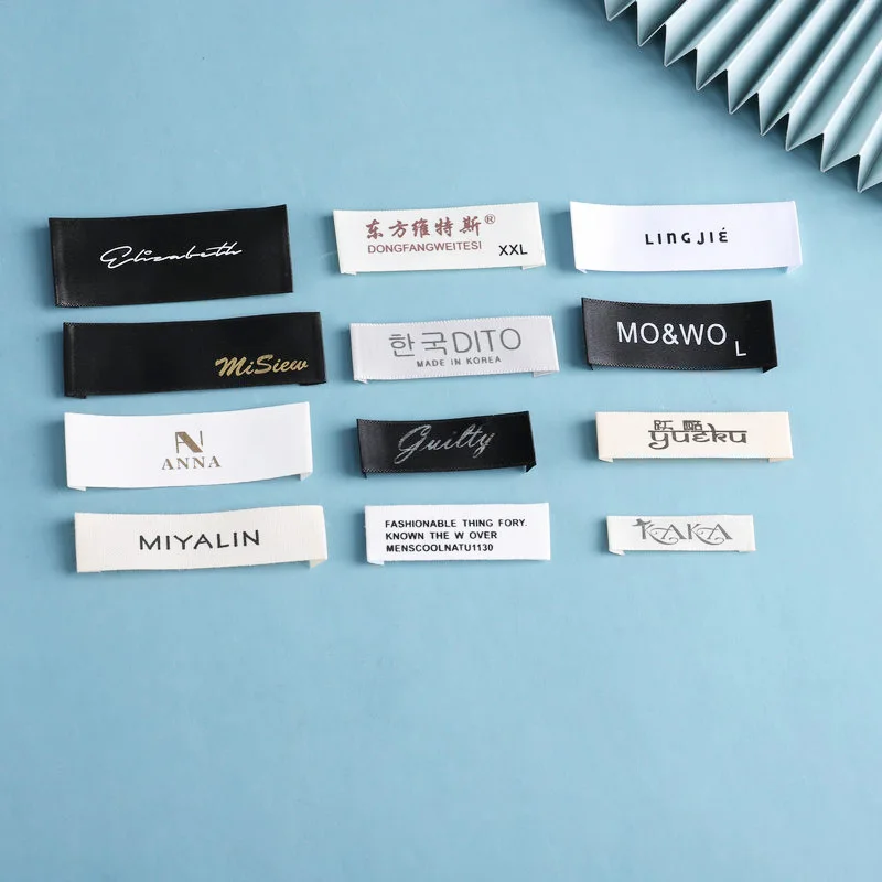 Wholesale High Quality Satin Garment Labels Printed Satin Label Maker Clothing Size Labels with Custom Brand Logo