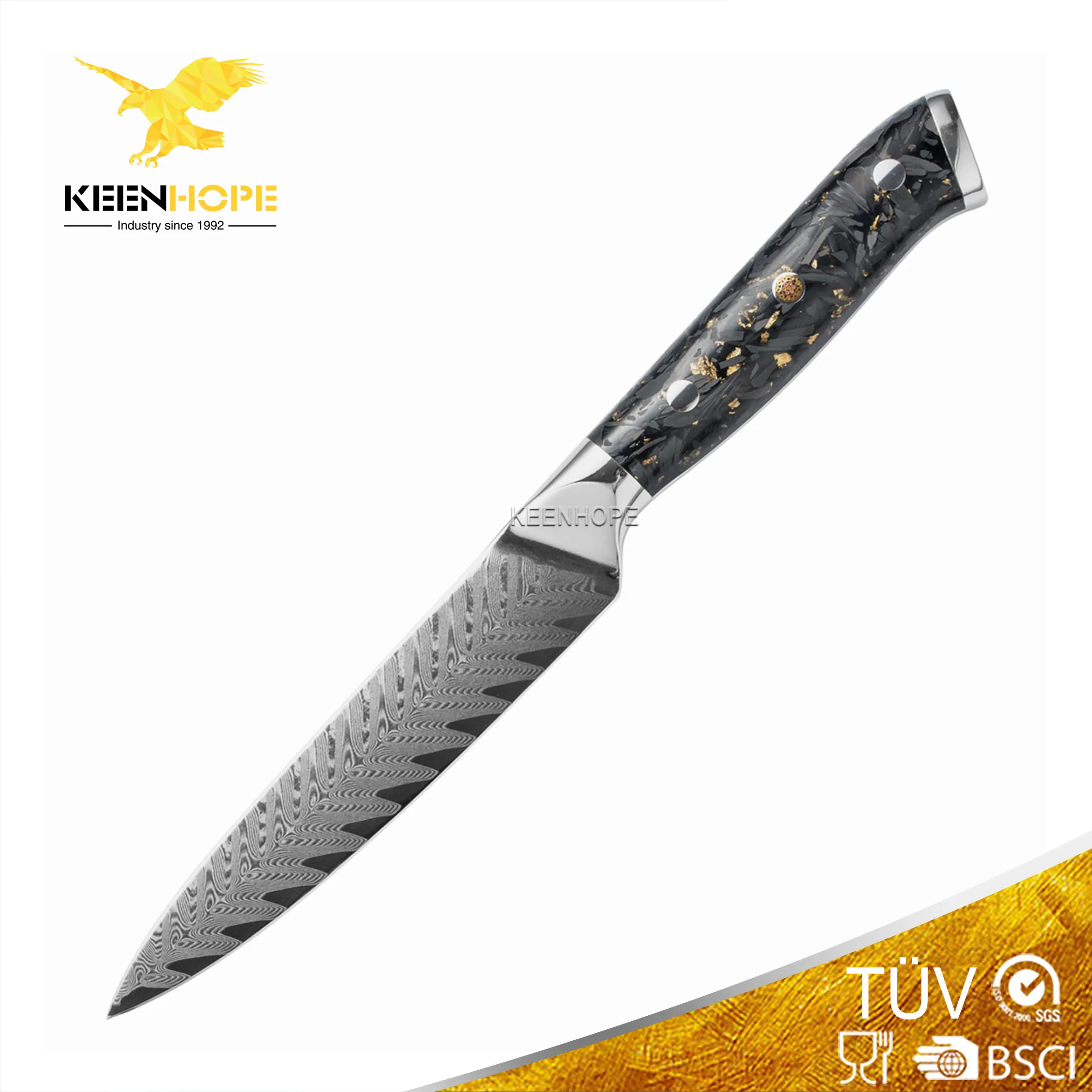 5 inch Utility Knife with SS316 Bolster Composited Resin + Carbon Fiber Handle 67 Layers Damascus VG10 Knife