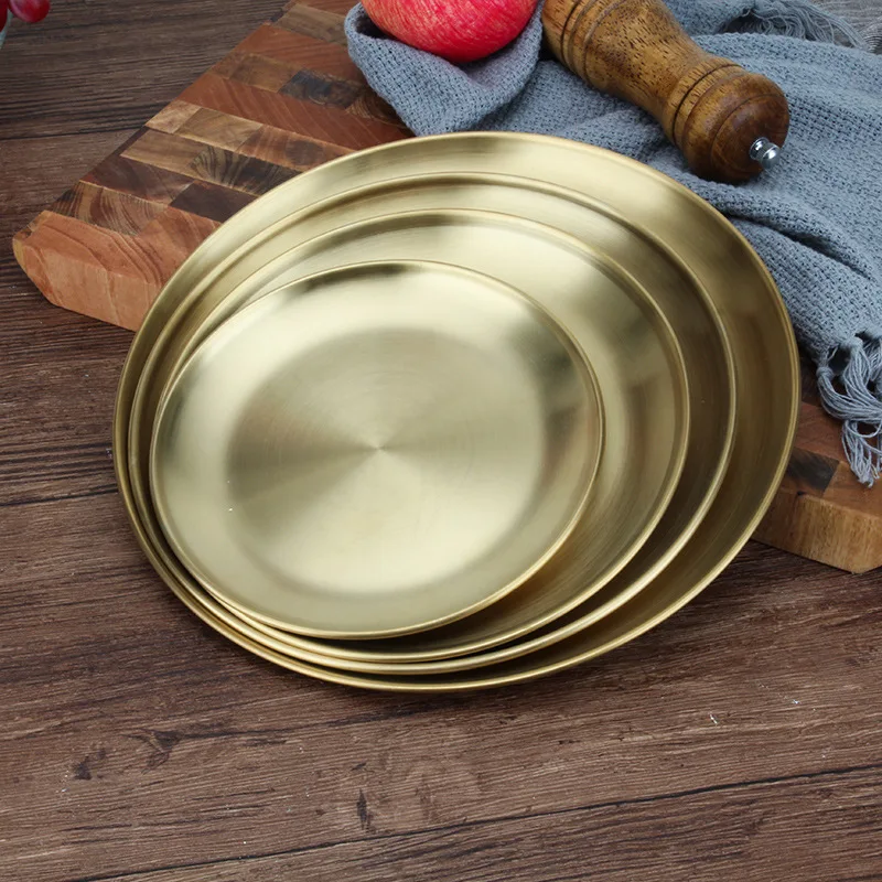 Korean restaurant 14~36cm meat plate Kimchi dish hotel stainless steel round dinner plate fruit cake tray