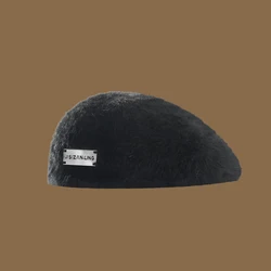 ZANDY Simple Fashion Casual Warm Metal Label Rabbit Hair Beret