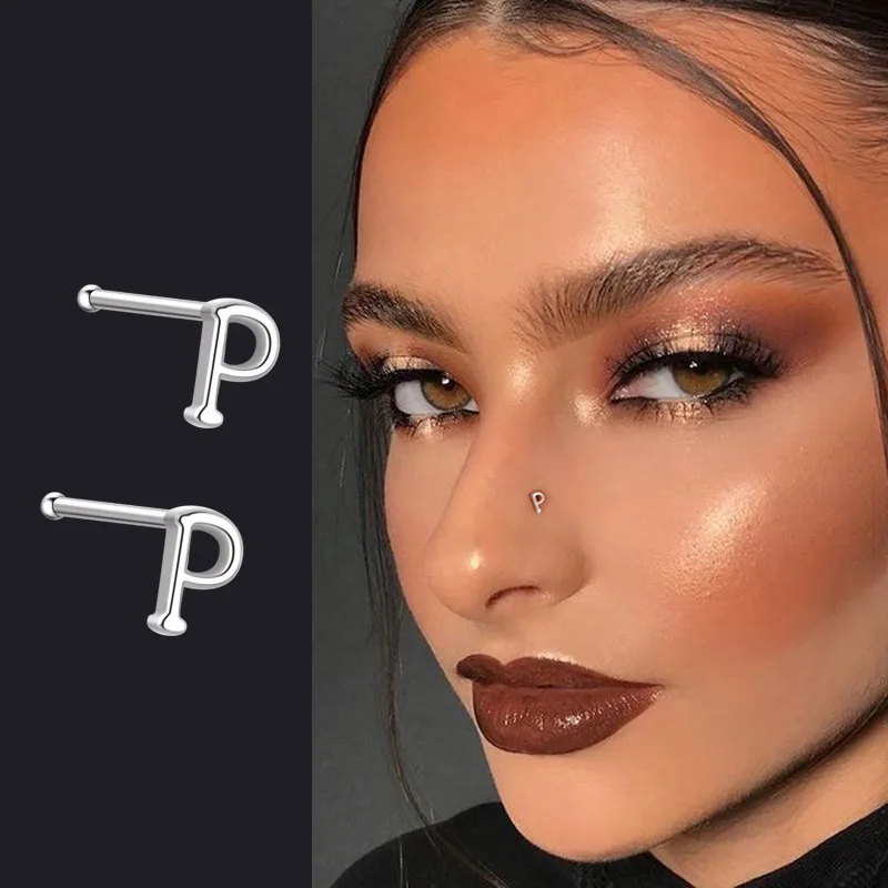 A to Z Letter S925 Silver Gold Plated Initial Nose Piercing Nose Studs