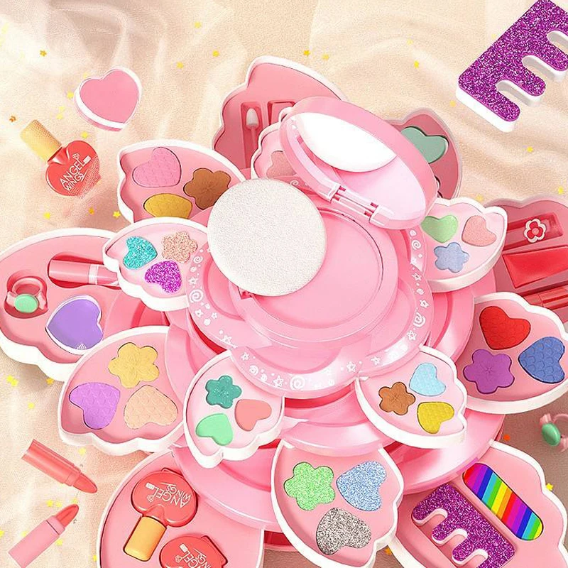 Hot sale Kids Flower Foldable Makeup Tool Set Party Cosplay Cosmetic Kits For Children Pretend Play Toys For Princess Girl
