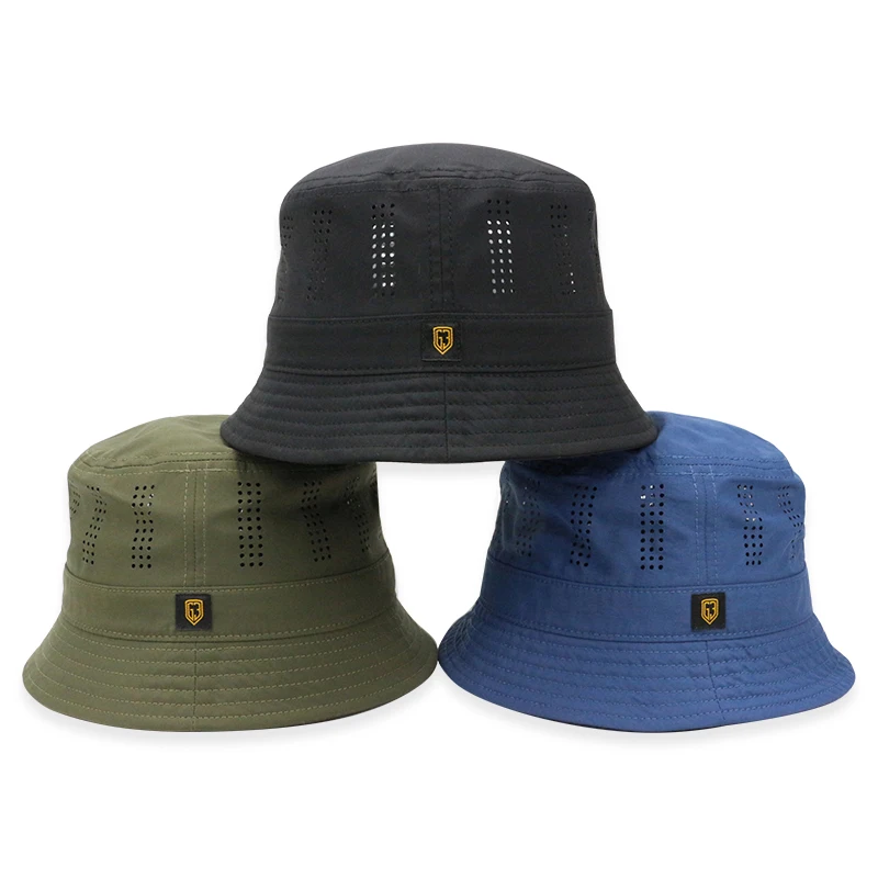 Подгоняйте Смайлик Логотип Полиэстер лаконичный модный лазер бурение ведро шляпа с тканой этикеткой