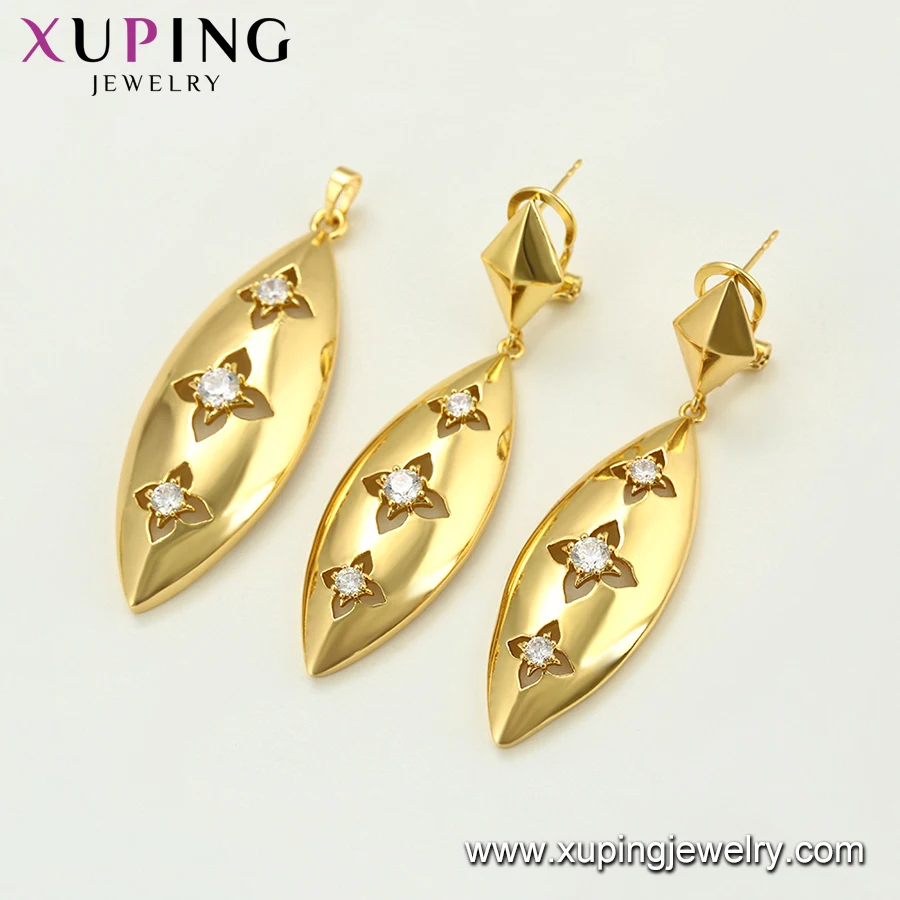 65291 xuping популярные ювелирные изделия 14k позолоченные алмазные формы цветок кулон и серьги-гвоздики ювелирный набор для женщин