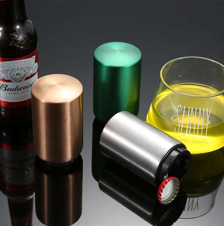 Stainless Steel Automatic Bottle Cap Catcher Push Down  Metal Beer Bottle Opener