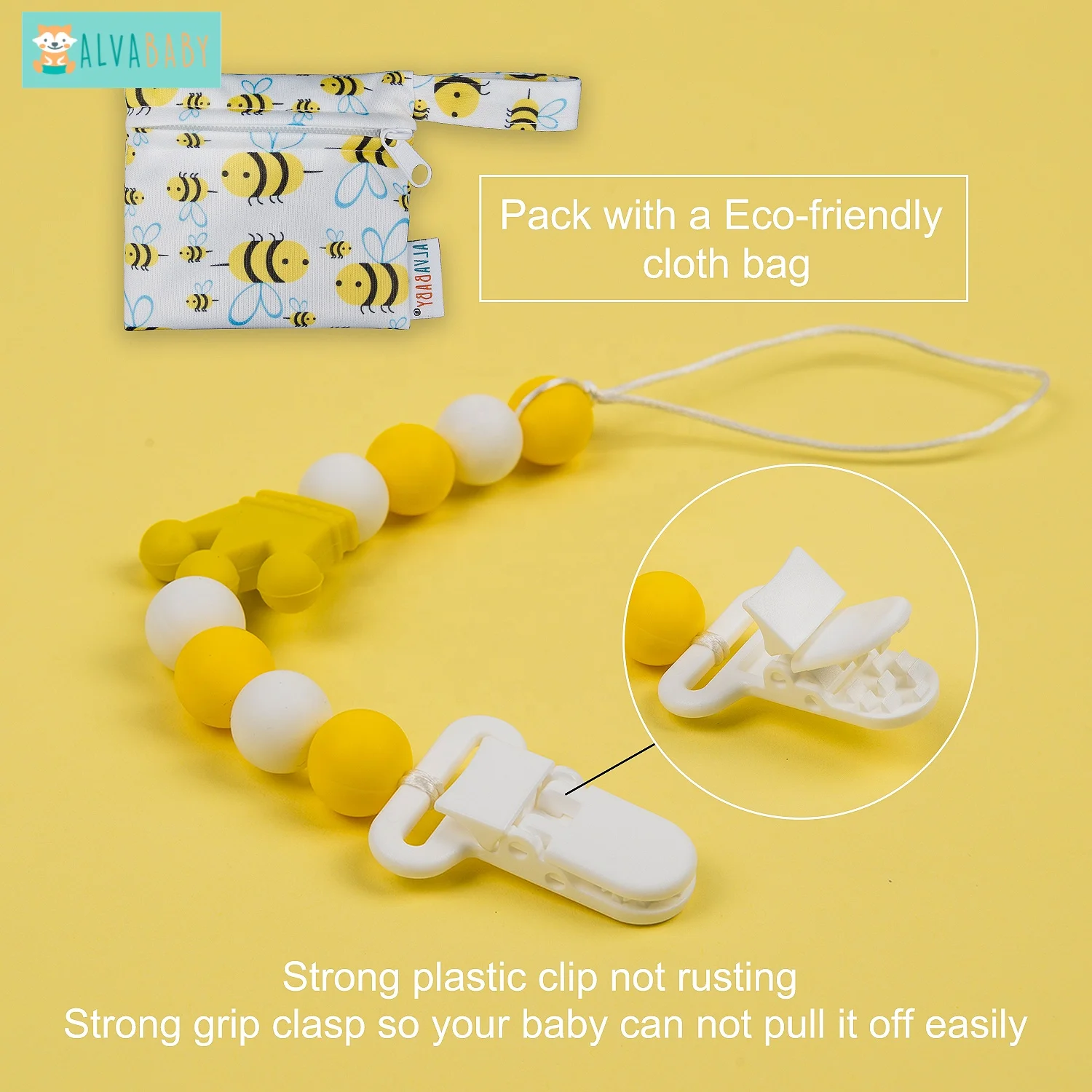 ALVABABY Silicone Pacifier Clip with Unicorn Teething Toy or Soother Holder Clip Baby Shower Gift