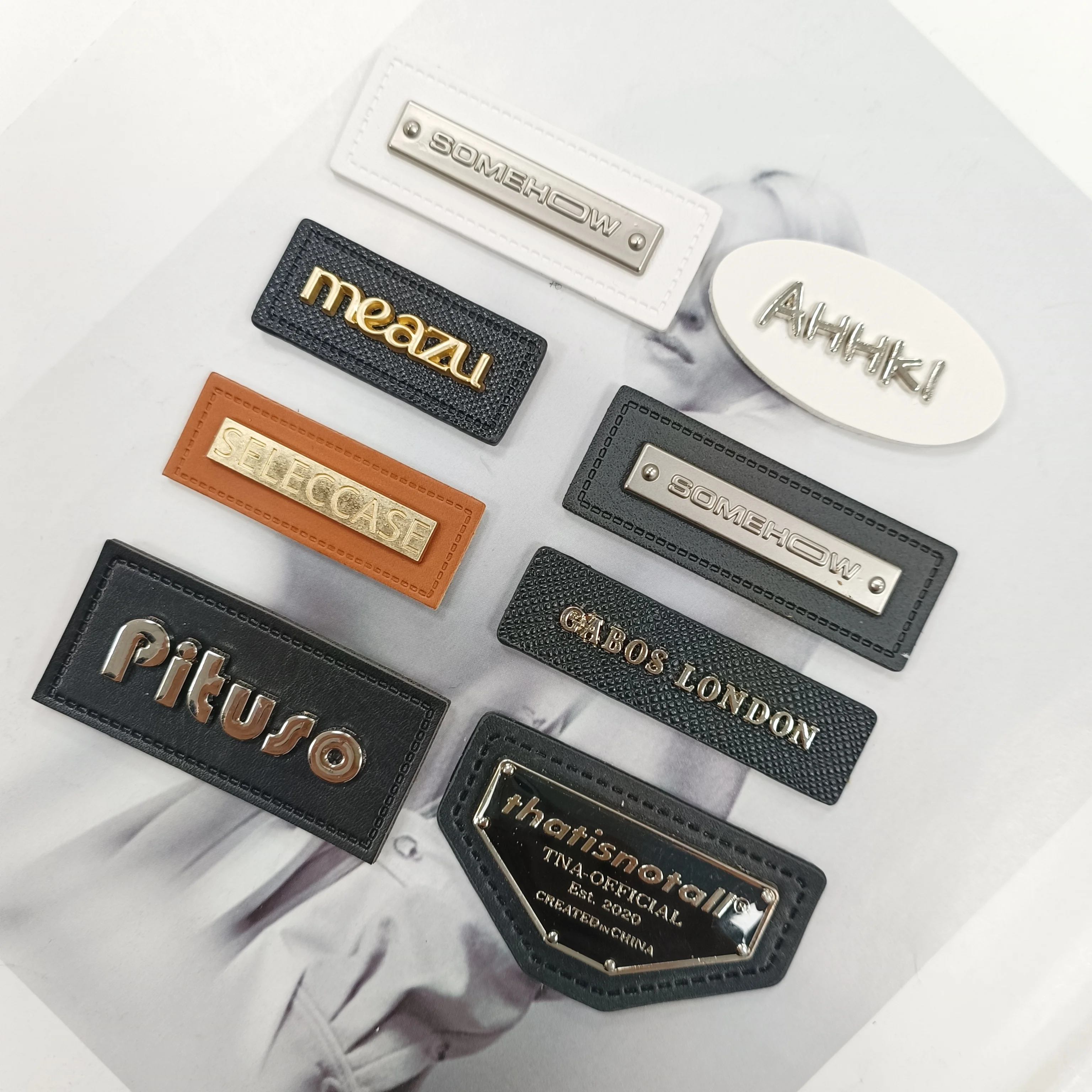 Factory customized clothing metal logo PU metal letter logo logo