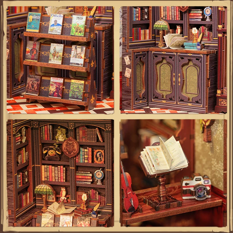 CuteBee New Style Mini Dollhouse Owl bookstore 3D Wooden Puzzle Use as Gifts Book Nook Kit Use as Gifts