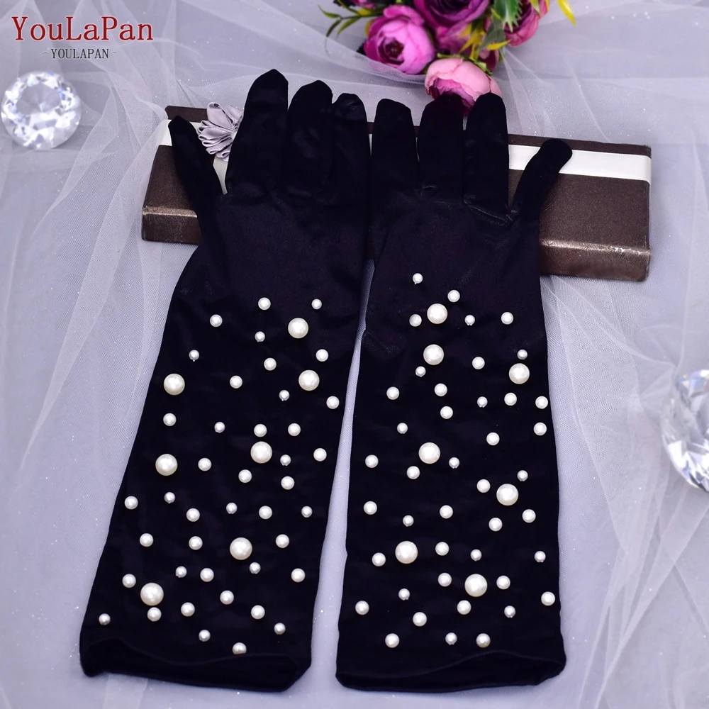 YouLaPan VM12 Black Party Pearl Gloves Evening Sexy Ladies Gloves Long Short with Fingers Bridal Gloves