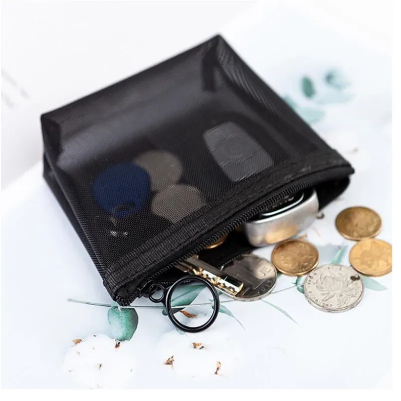 Nylon Mesh Cosmetic Bag Wash Bag Lightweight Portable Travel Storage Bag Factory Direct Sale Black Makeup Storage LS Zipper