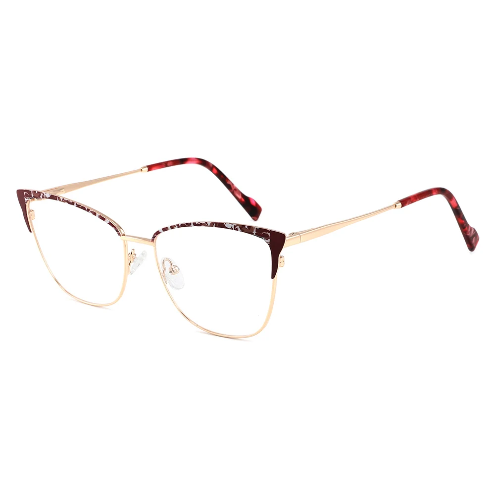 Top selling product Women Cat Eye style gold Optical Frame Metal Fashion Paint Acetate Eyeglasses Custom Logo