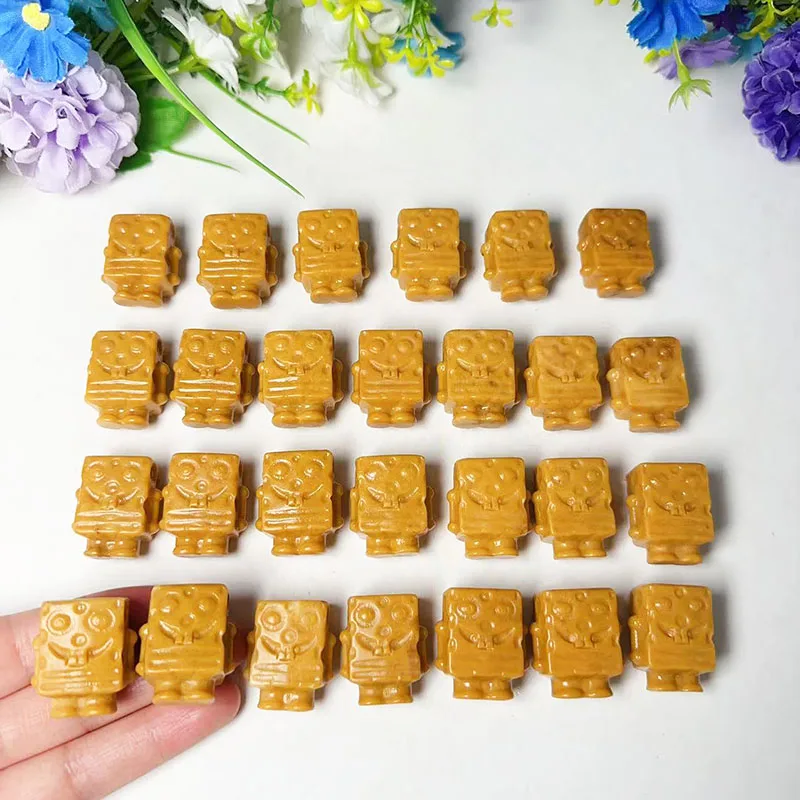 Wholesale Mini Crystal Healing Stone Carving Cartoon Figure Natural Hand Carved Yellow Jade Crystal Cartoon Figure