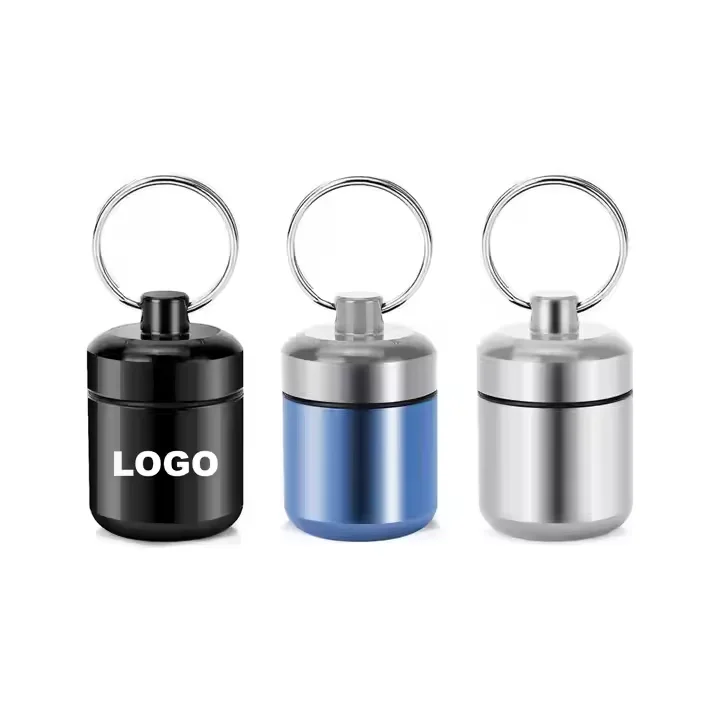 Custom Logo emergency bottle key chain pill case Metal Earplug Case Waterproof Travel Pill Case Mini Storage Capsule Container