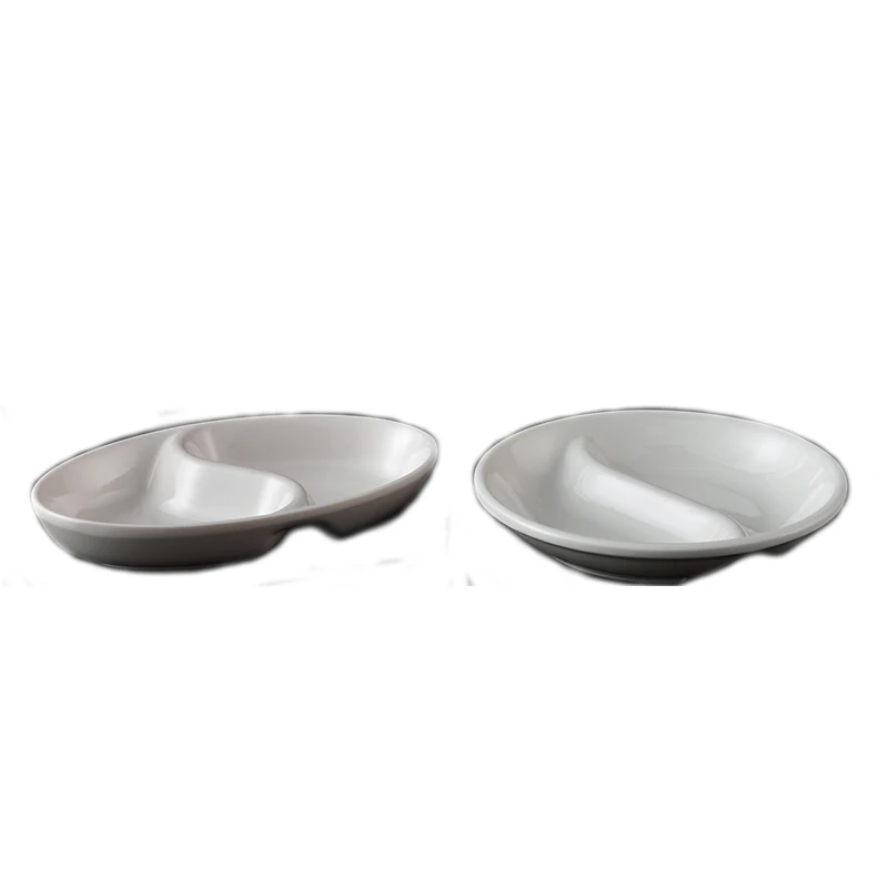 
Promotion White 2-compartment Divided Melamine Soy Sauce Dish for Restaurant Home Wedding Hotel 