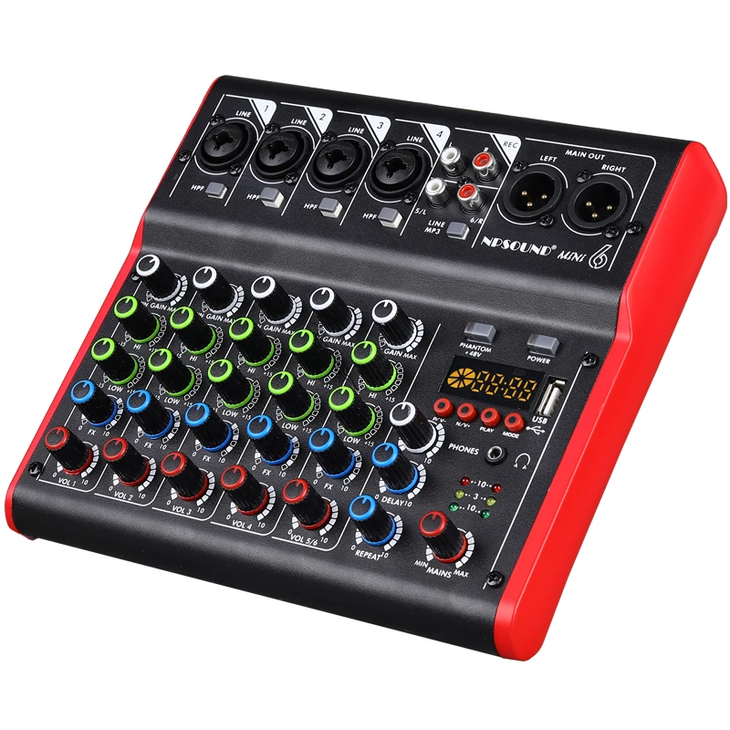Мини-Консоль аудио микшера 6 дюймов с усилителем мощности, динамиком и USB реверберацией, цифровой эффект, сценический микшер для конференций и представлений