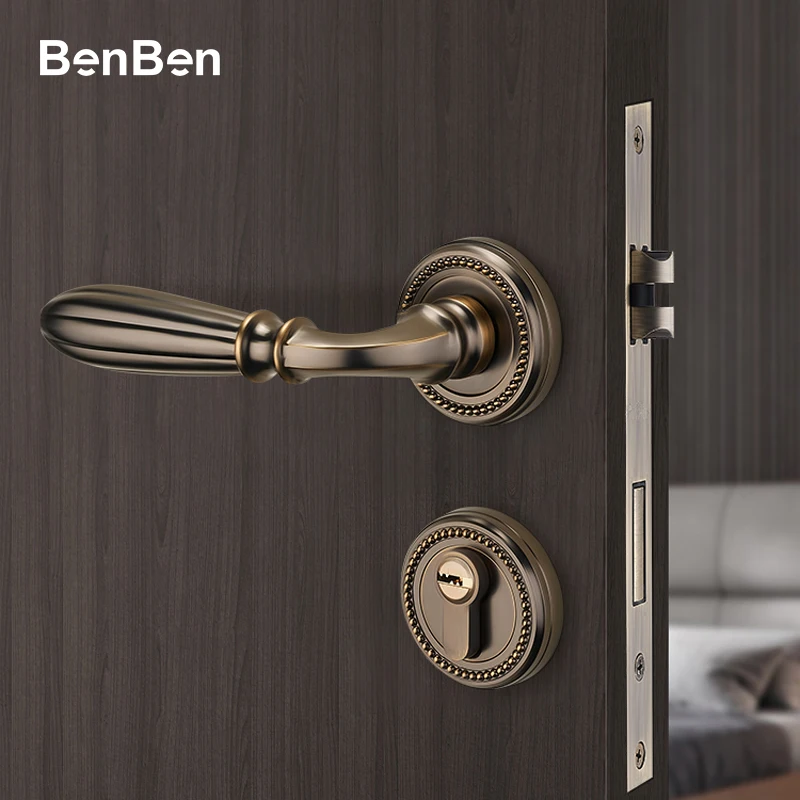Light Luxury Nordic Door Lock Indoor Bedroom Door Lock Set Green Bronze Retro American Split Door Lock