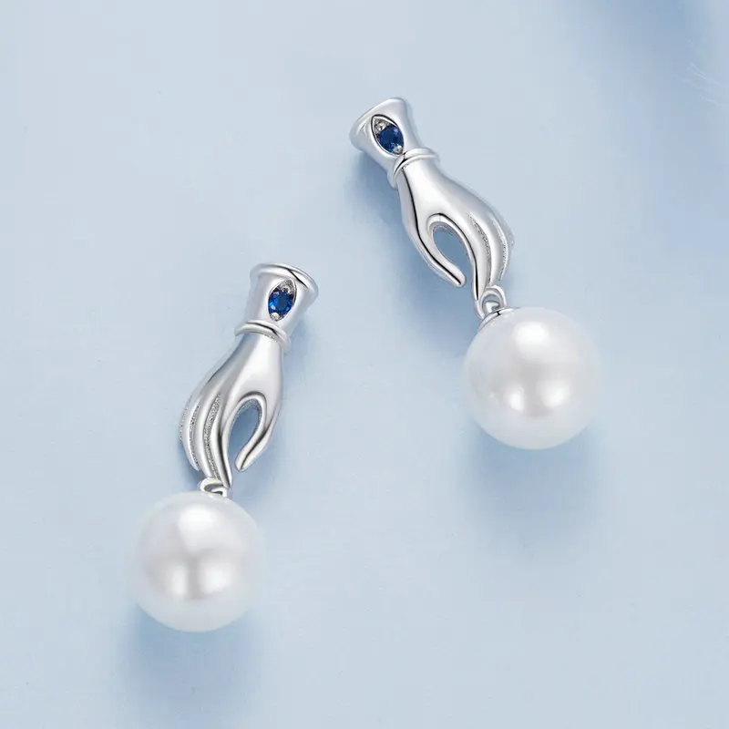 Crystal Hot Sale Fashion Jewelry Earrings S925 Sterling Silver Gloves Light Luxury Engagement Pearl Drop Earring For Women