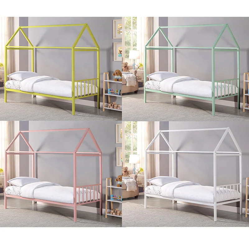 custom small iron single size house metal kid bed for children