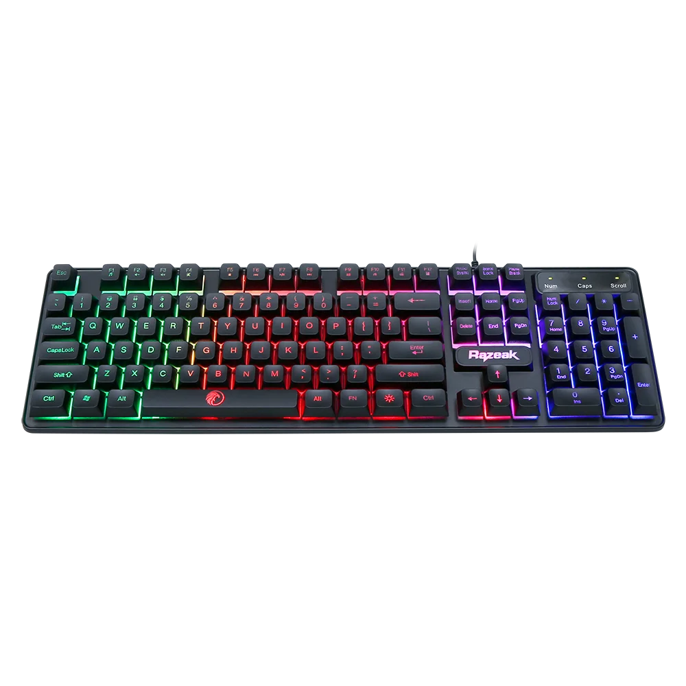 Razeak 104 Keys ABS Keycaps Laser Carving Layout USB Rainbow Luminous Multimedia Wired Gaming Keyboards for PC Laptop