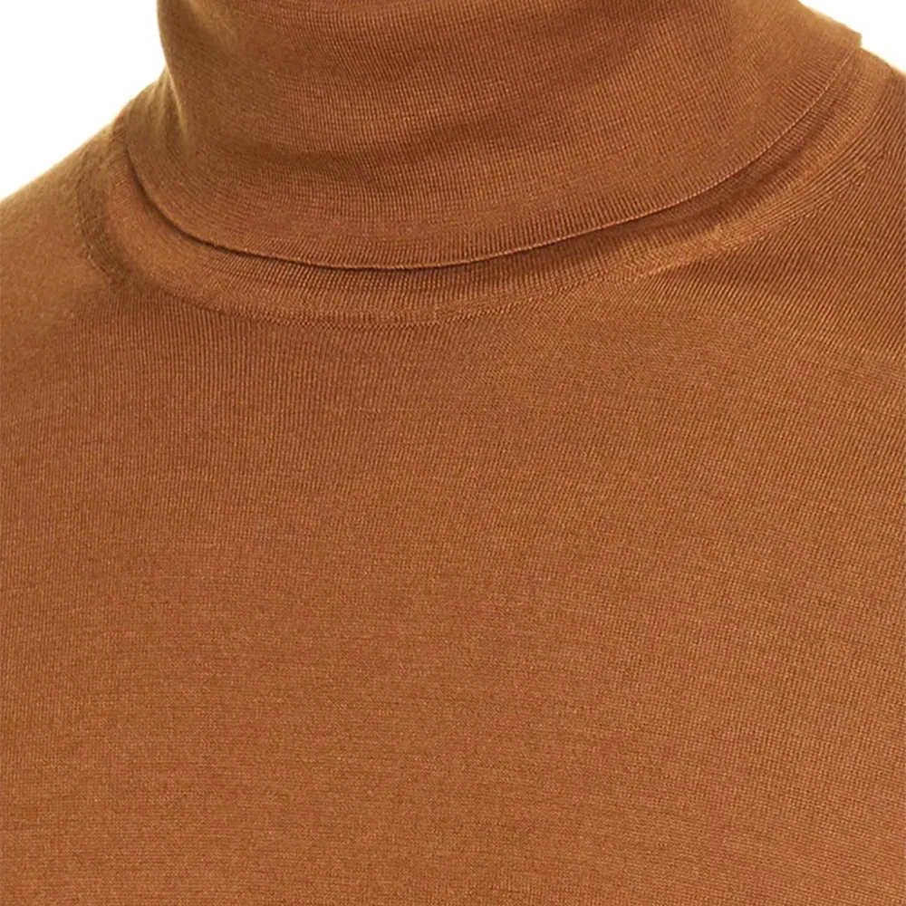 Custom LOGO OEM & ODM   Mens Cashmere Sweater Long Sleeves Cashmere Pullover Brown Turtleneck Men Jumper