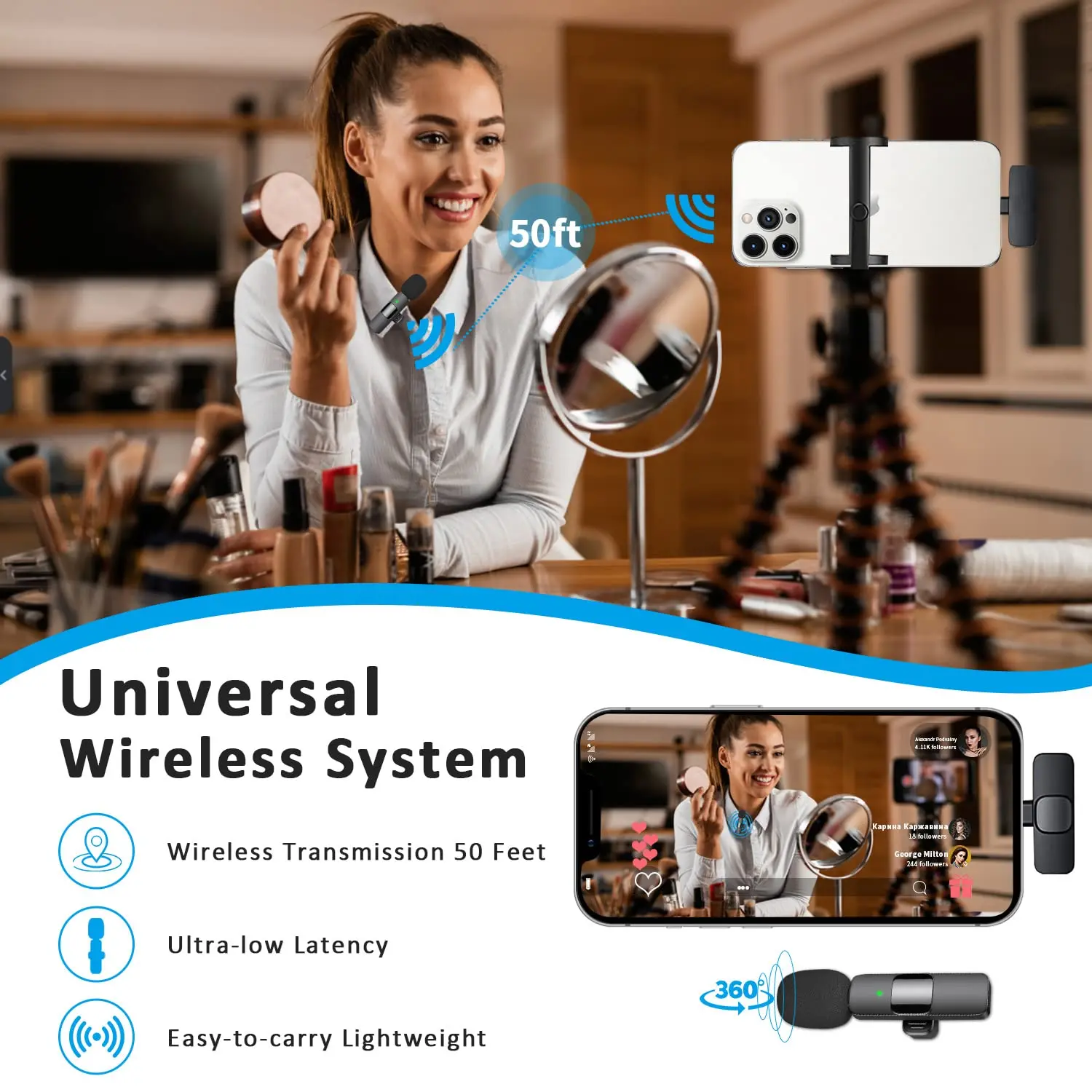 Wireless Lapel Microphone For iphone Convenient Lavalier Mic Noise Reduction Live Interview Mobile Phone Recording mic