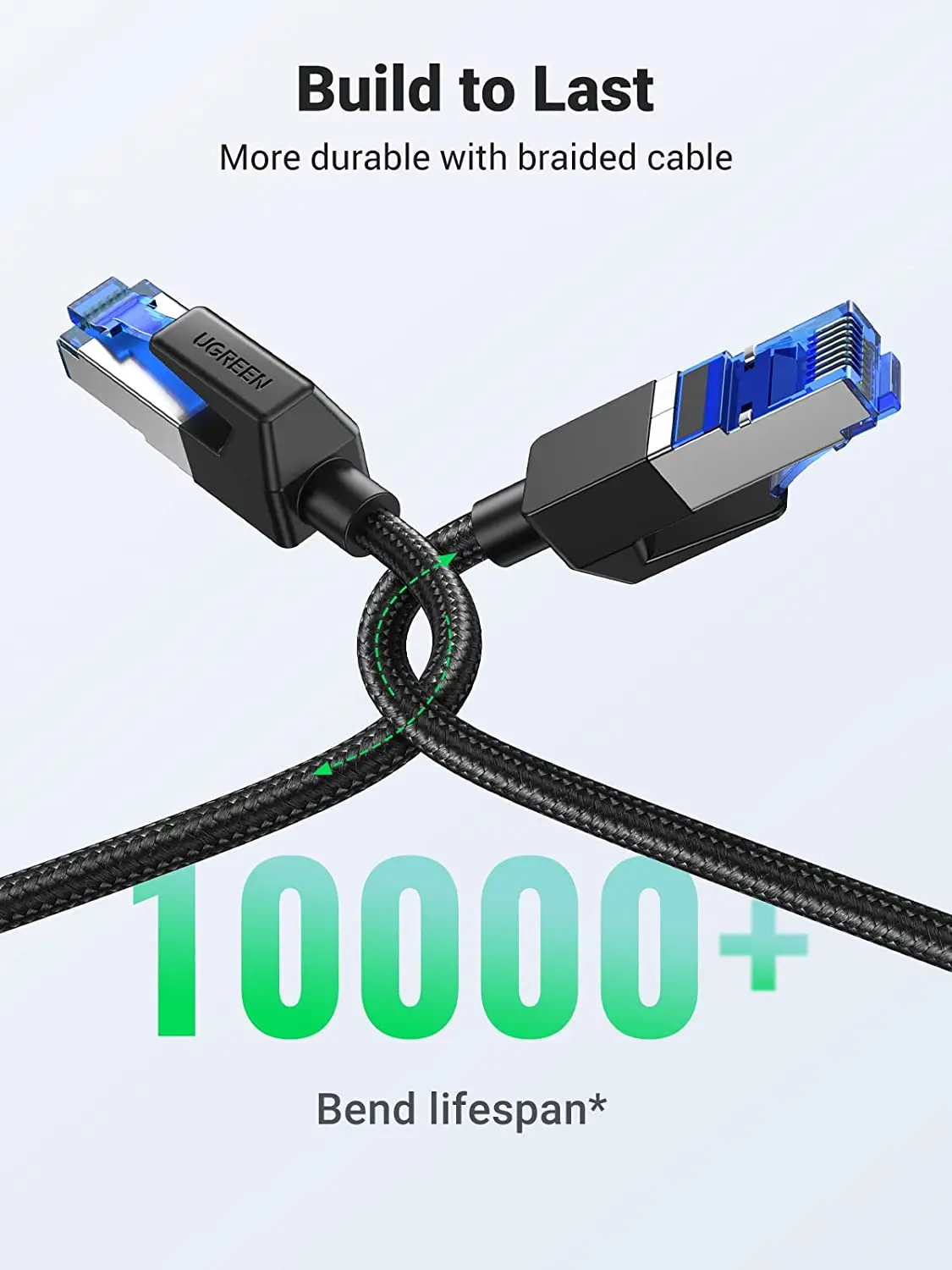 UGREEN Cat 8 Ethernet Cable 50FT, High Speed Braided 40Gbps 2000Mhz Network Cord Cat8 RJ45 Shielded Indoor Heavy Duty LAN Cables
