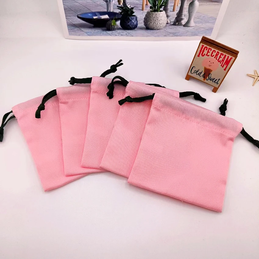 Pink Canvas Jewelry Drawstring Pouch Reusable Gift Watch Jewelry Box Packaging Bag Eco-friendly Necklace Ring Storage Dust Bag