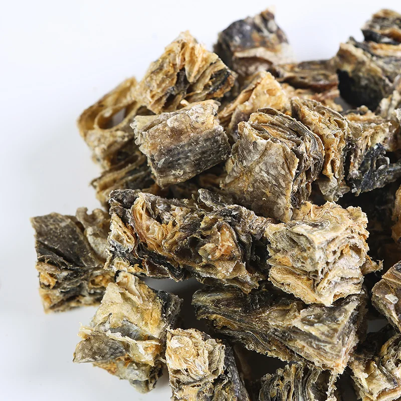 GIBO Brand factory wholesale natural dry cod skin cube dog treats OEM dog dental chew fish skin pet treats