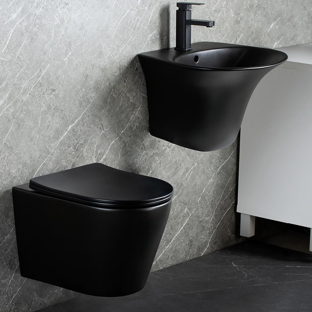 Modern Porcelain CE Rimless Wall Mounted Basin Toilet Toilet Bowl Sink Set