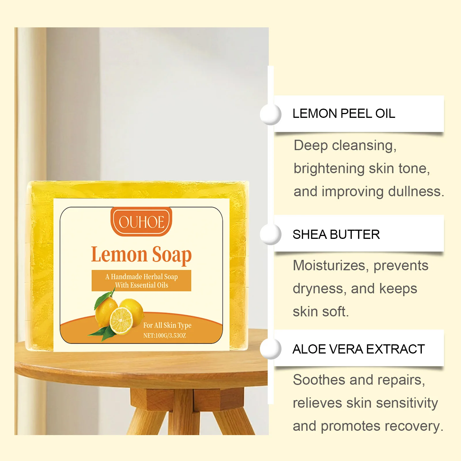 OUHOE New VC Deep Cleansing Oil Removing Refreshing Facial and Body Anti drying Soothing Skin Pure Lemon Bath Soap