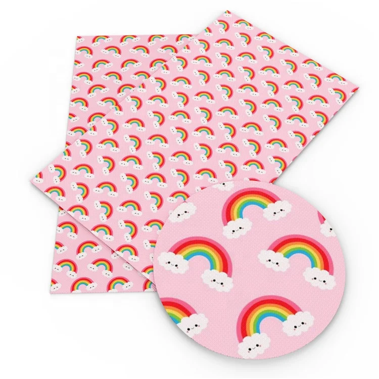 30*140cm Cute Rainbow Unicorn Flower Printed Faux Synthetic Leather Fabric Sheets For Hairbows Crafts Keychain 15527