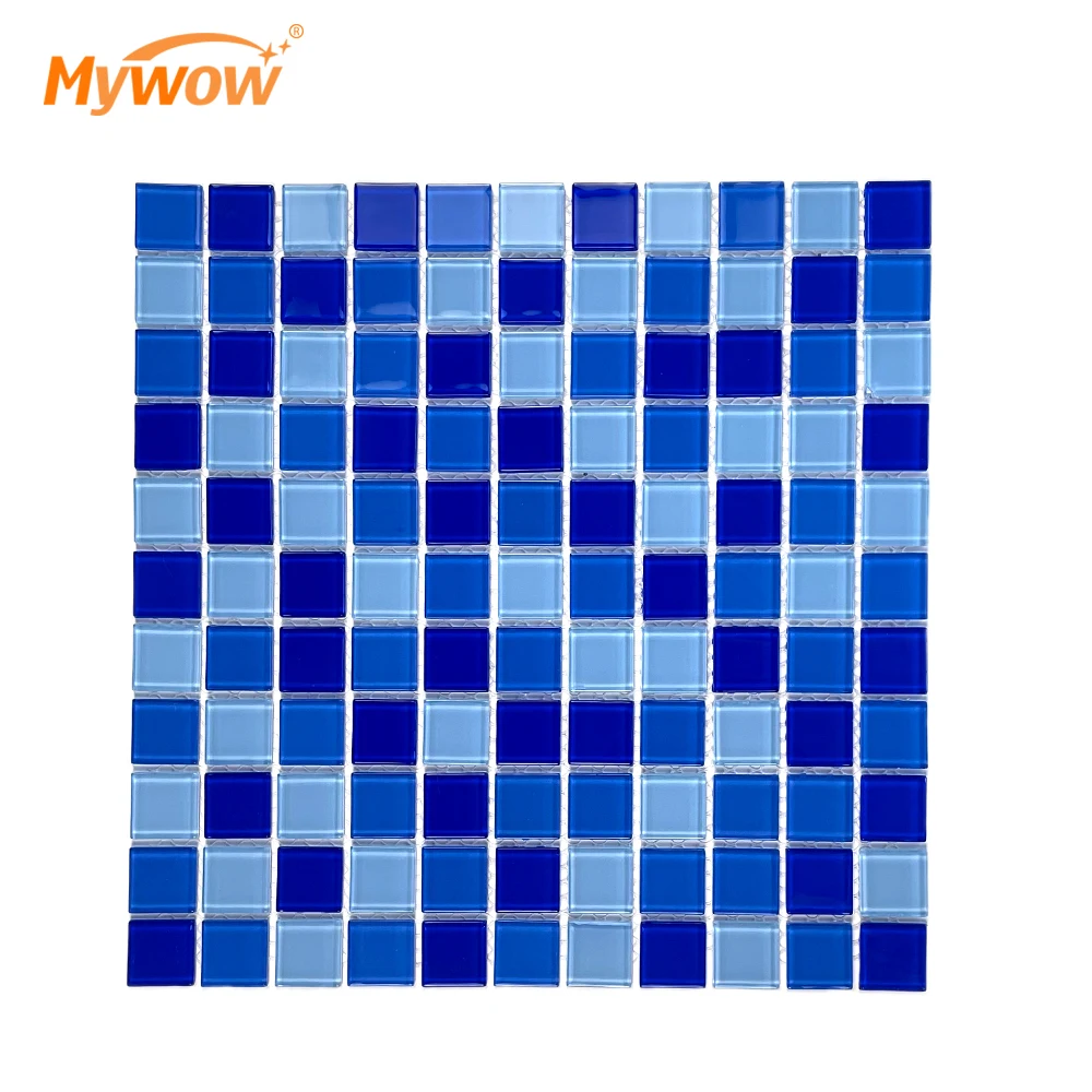 Modern Design Waterproof Blue and White Mixed Color Swimming Pool Glass Mosaic Tile