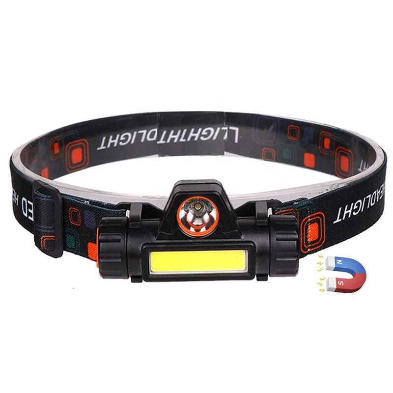 Hot Selling Cheap Magnetic Lampara De Cabeza Rechargeable Led Headlamp with LED Spotlight & COB Floodlight USB Charging