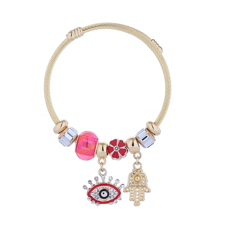 Personalized beaded crystal diamonds evi eye palm pendant bangles charms for bracelet making