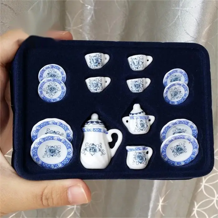 1:12 Doll House diy cottage Mini ceramic finished model Gift toys 15 tea set, dish set and cutlery set