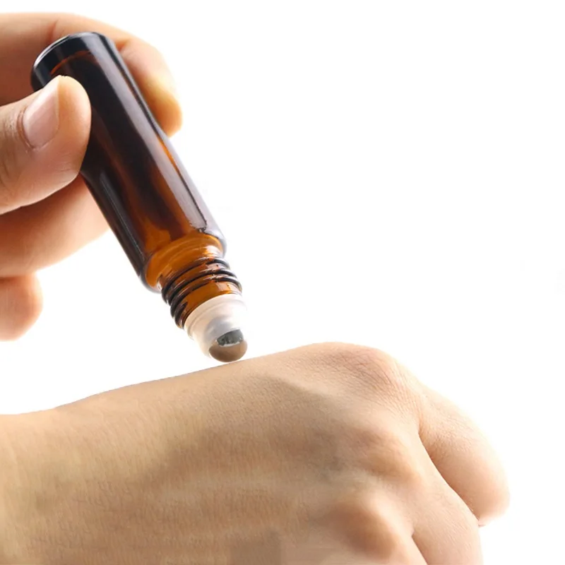 3ml 5ml 10ml Amber Blue Skin Care Glass Roll on Bottle 10m Roller Essential Oil Bottle with Roller Ball Cap