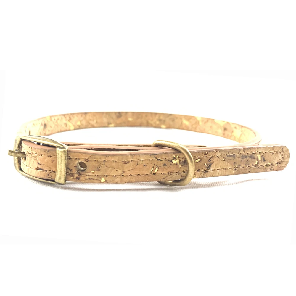 Wholesale Manufacturer Cork Pet Dog Collar Leash Set Hardware Gold Flex Natural Eco Friendly with Brass Training Running