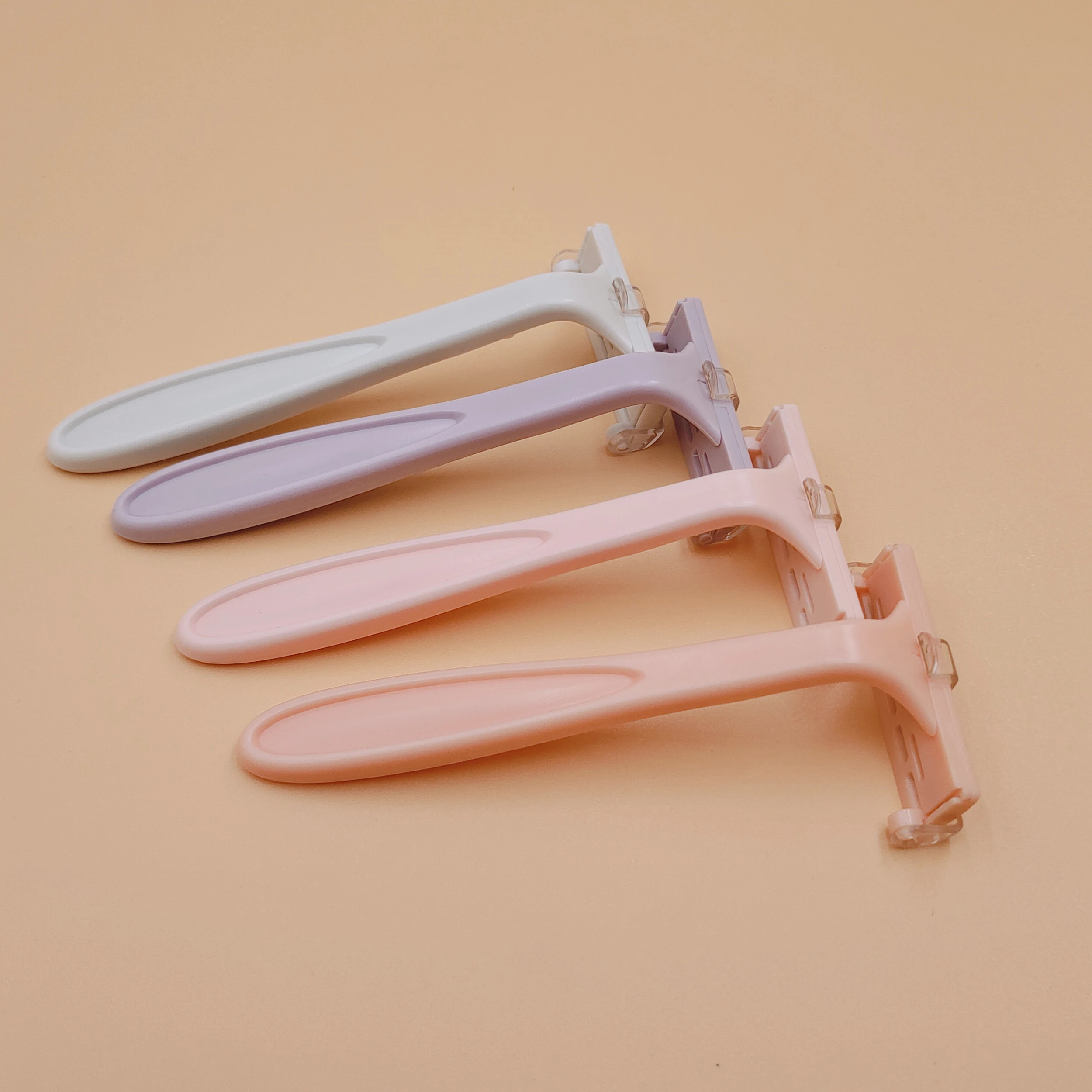 Safety high quality long handle custom  plastic shave 4 pieces ladies single blade razor