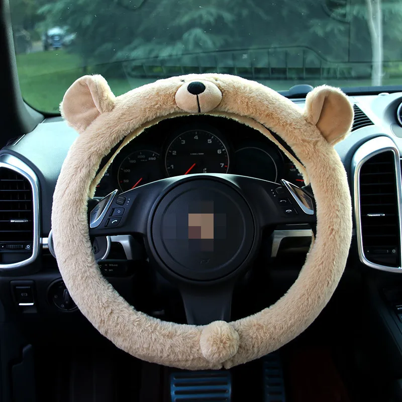 New Winter Warm Soft Plush Cartoon Bear Ear Car Interior Accessories 38cm Car Steering Wheel Cover