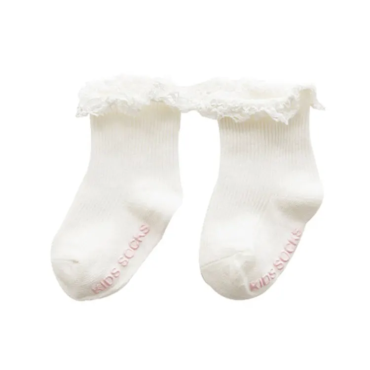 Wholesale Korean White Pink Socks Fancy Lace Infant Baby Socks for Girl Ruffle