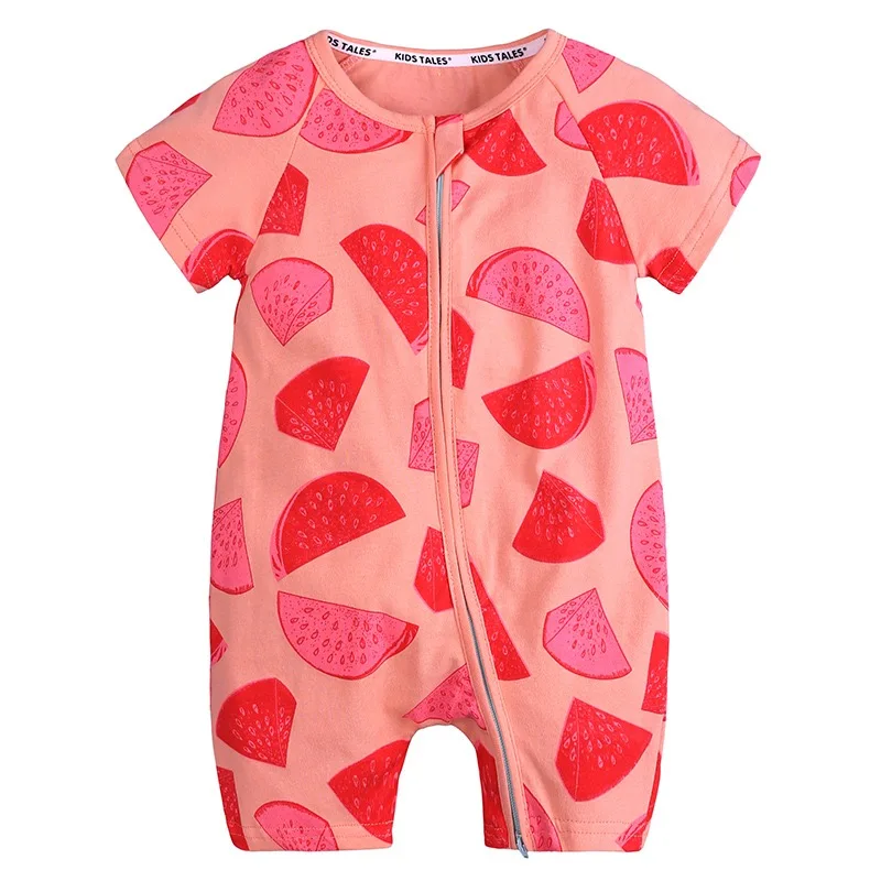  INS Amazon summer baby short sleeved clothes newborn print double zipper jumpsuit male climbing for a