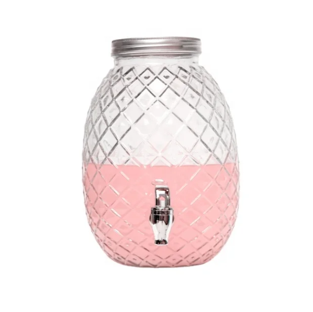 Wide Mouth 5L Glass Juice Beverage Water Mason Jar Dispenser With Metal Lid And Tap