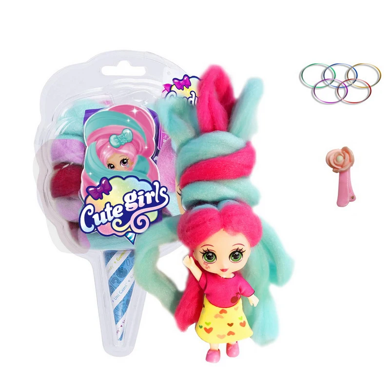 Best seller  Plastic 5 inch Candy marshmallow hair doll with fragrance Colorful Surprise hair doll toy Bottle Dress